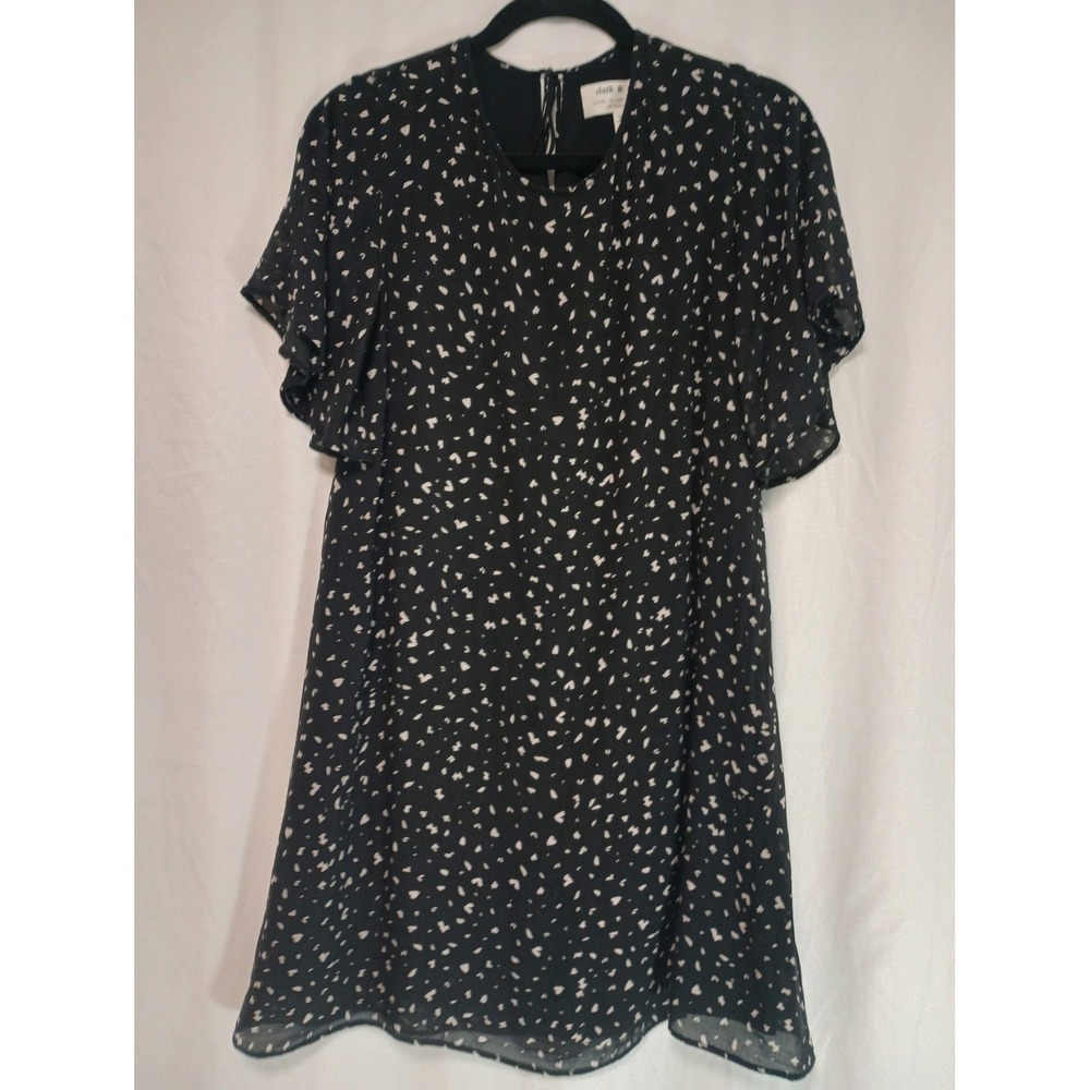 Cloth & Stone Anthropologie Black White Print Flutter Sleeve Shift Dress XS